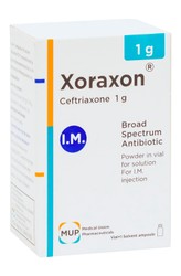 Xoraxon 1g Ceftriaxone Broad Spectrum Antibiotic Vial with Lidocaine Hydrochloride Ampoule for Intramuscular Injection