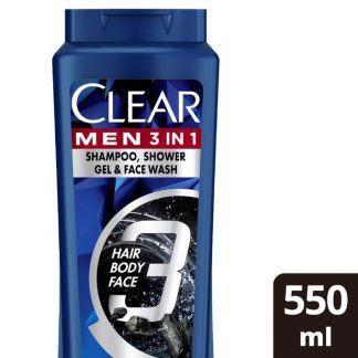 CLEAR MEN 3IN1 SHAMPOO,SHOWER.FACE WASH 550ML