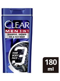 CLEAR MEN 3IN1 SHAMPOO,SHOWER.FACE WASH 180ML