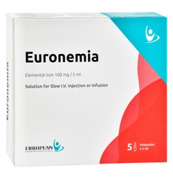 Euronemia 100mg/5ml Elemental Iron Solution for Slow Intravenous Injection or Infusion